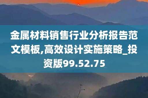 金属材料销售行业分析报告范文模板,高效设计实施策略_投资版99.52.75