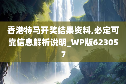 香港特马开奖结果资料,必定可靠信息解析说明_WP版623057