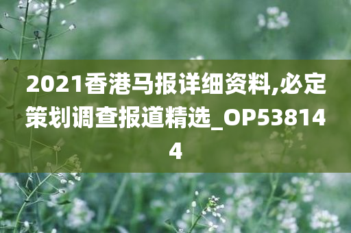 2021香港马报详细资料,必定策划调查报道精选_OP538144