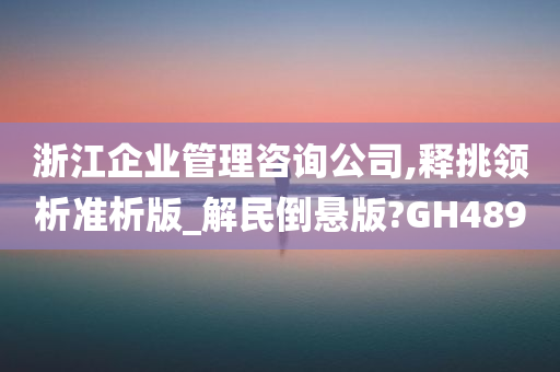 浙江企业管理咨询公司,释挑领析准析版_解民倒悬版?GH489