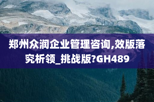 郑州众润企业管理咨询,效版落究析领_挑战版?GH489