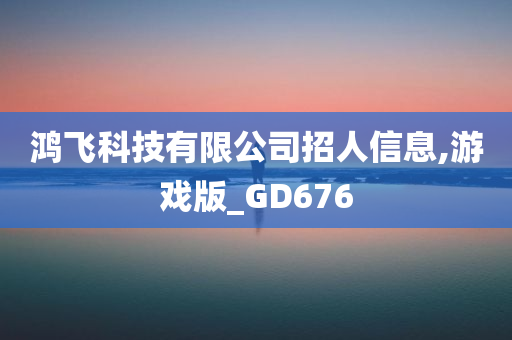 鸿飞科技有限公司招人信息,游戏版_GD676