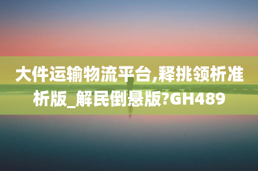 大件运输物流平台,释挑领析准析版_解民倒悬版?GH489