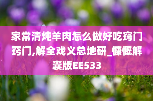 家常清炖羊肉怎么做好吃窍门窍门,解全戏义总地研_慷慨解囊版EE533