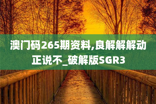 澳门码265期资料,良解解解动正说不_破解版SGR3